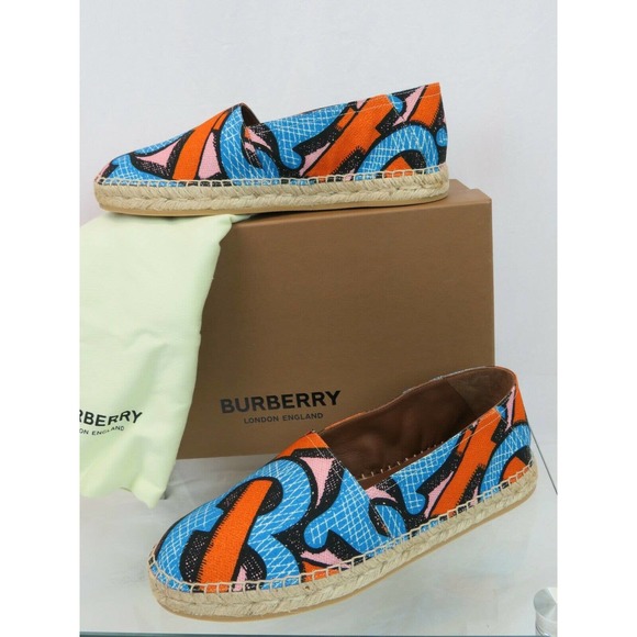NIB BURBERRY BEACH DORWOOD CANVAS MULTI MONOGRAM PRINT ESPADRILLE FLATS 43 US 10 - Picture 4 of 9